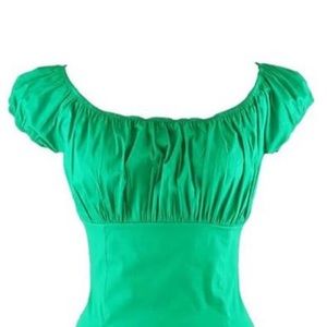 Brand new size small green peasant top super stretchy elastic back